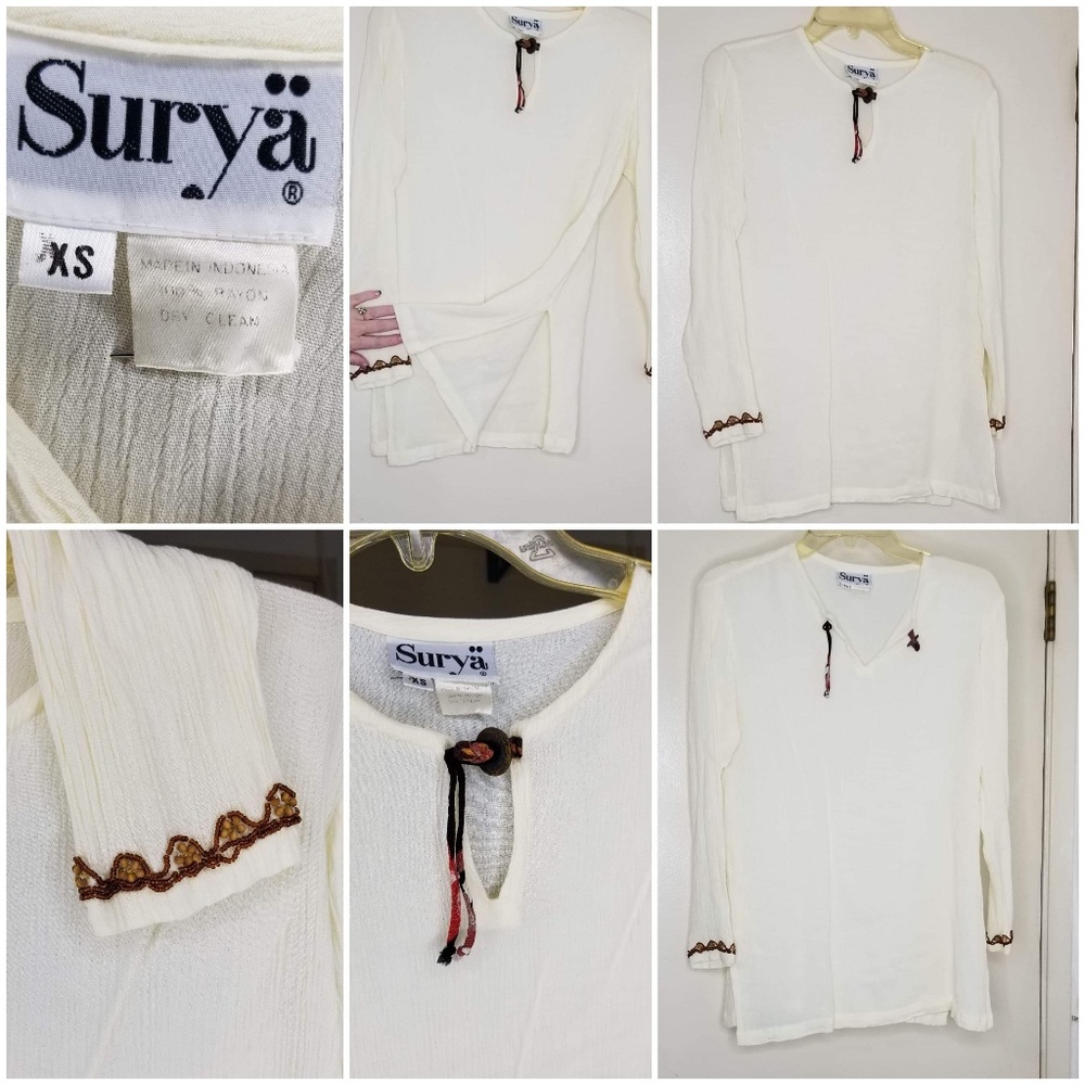 Vintage Surya Cream Tunic with Button Detail S/XS